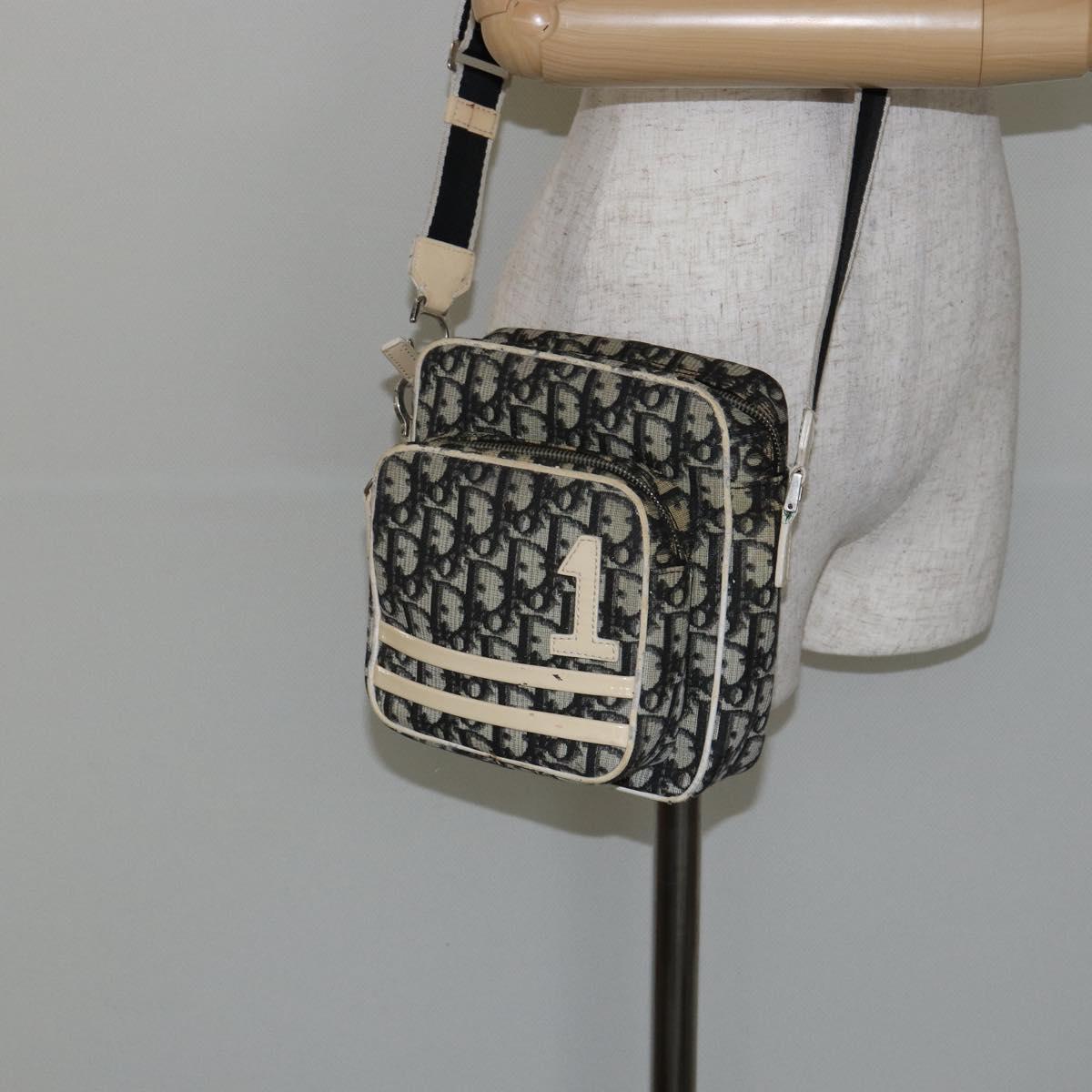 Christian Dior Trotter Canvas Shoulder Bag PVC Black Silver Auth bs29752