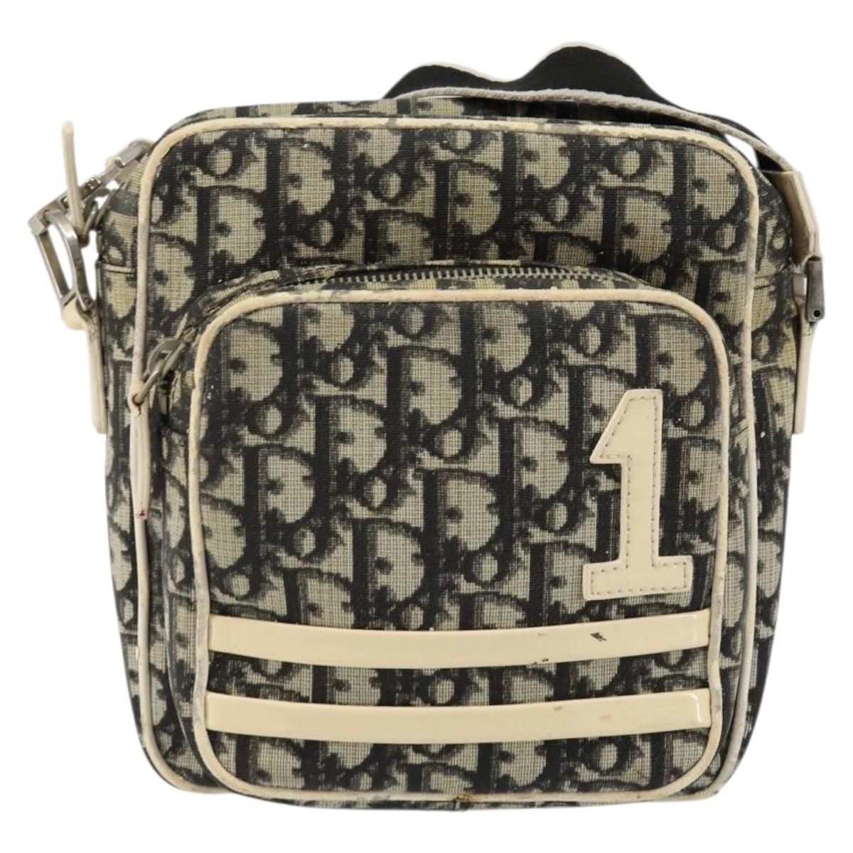 Christian Dior Trotter Canvas Shoulder Bag PVC Black Silver Auth bs29752