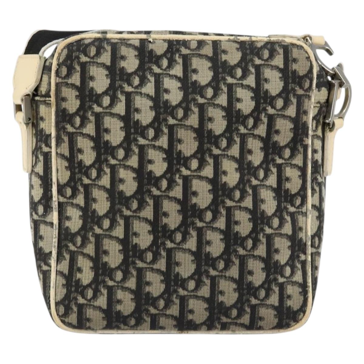 Christian Dior Trotter Canvas Shoulder Bag PVC Black Silver Auth bs29752