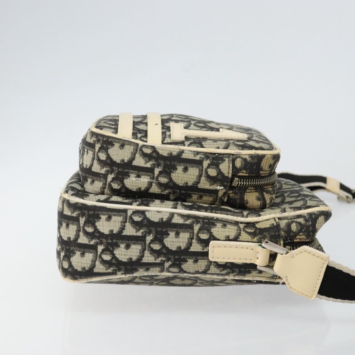 Christian Dior Trotter Canvas Shoulder Bag PVC Black Silver Auth bs29752