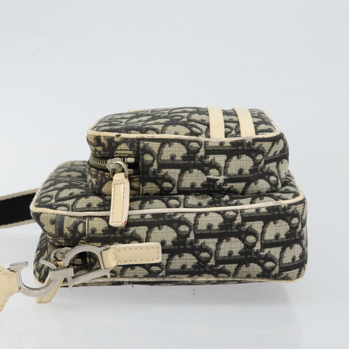 Christian Dior Trotter Canvas Shoulder Bag PVC Black Silver Auth bs29752