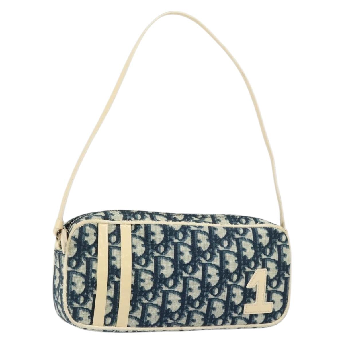 Christian Dior Trotter Canvas Shoulder Bag PVC Navy Silver Auth bs29753