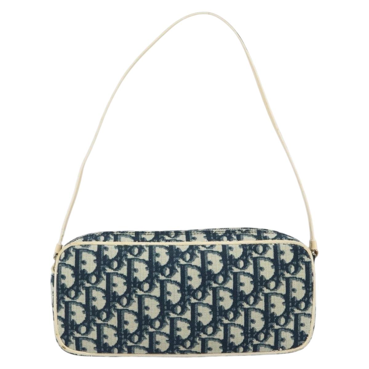 Christian Dior Trotter Canvas Shoulder Bag PVC Navy Silver Auth bs29753