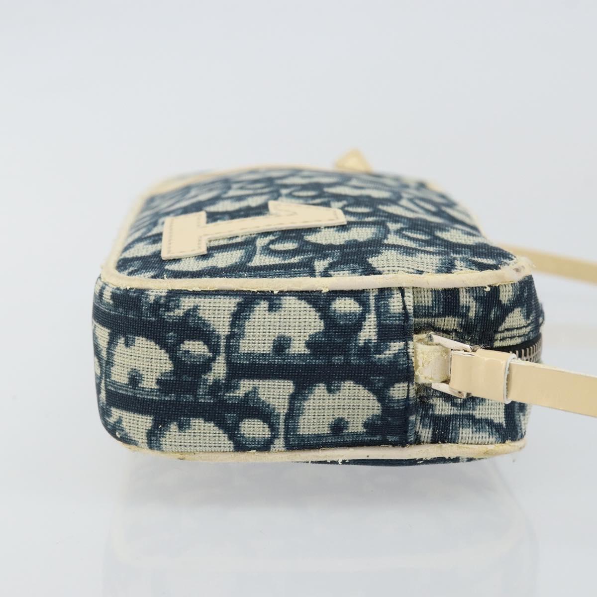 Christian Dior Trotter Canvas Shoulder Bag PVC Navy Silver Auth bs29753