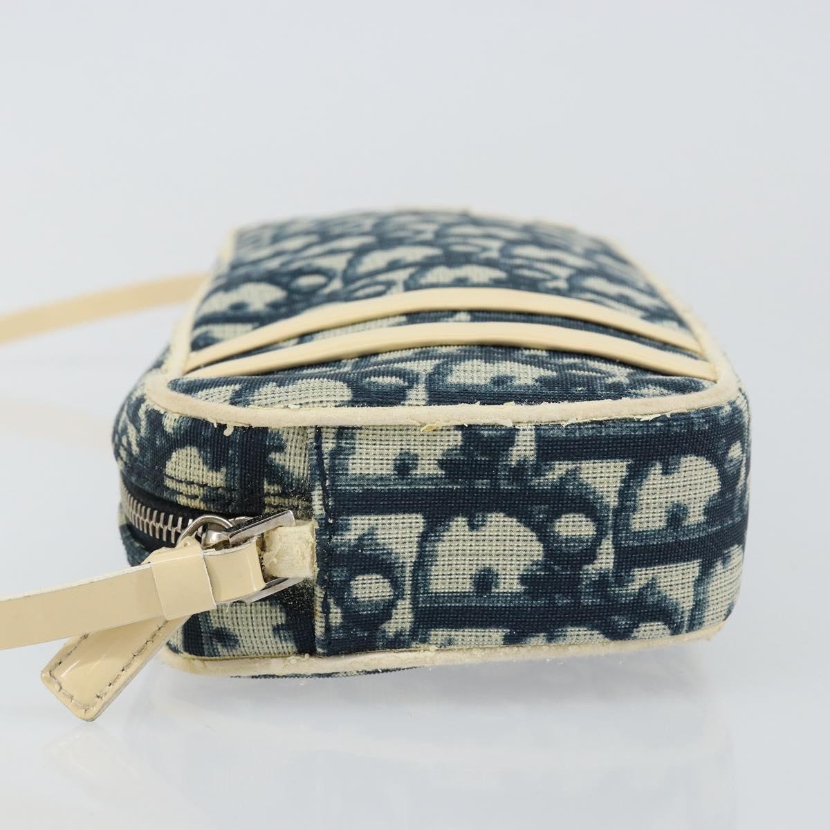 Christian Dior Trotter Canvas Shoulder Bag PVC Navy Silver Auth bs29753
