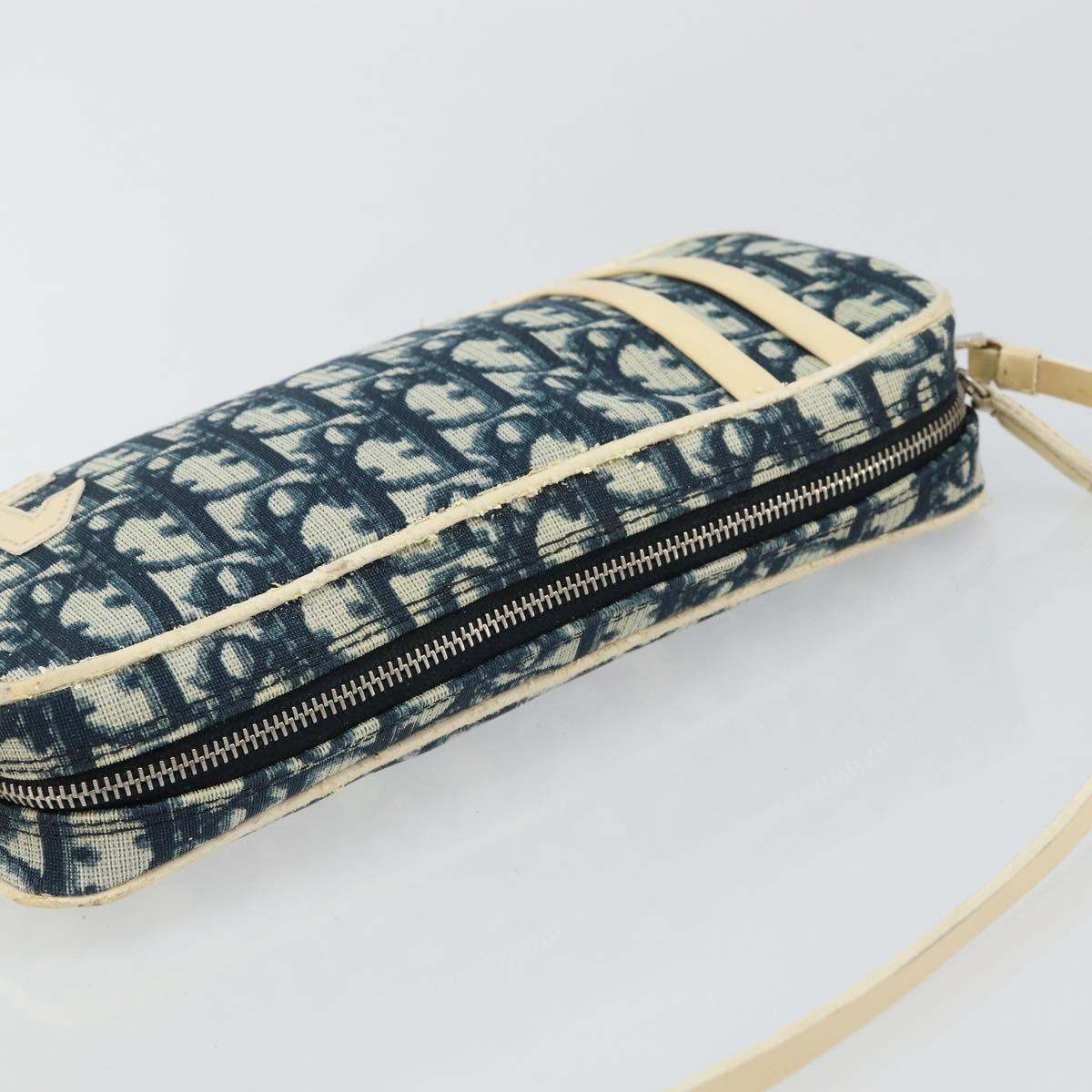 Christian Dior Trotter Canvas Shoulder Bag PVC Navy Silver Auth bs29753