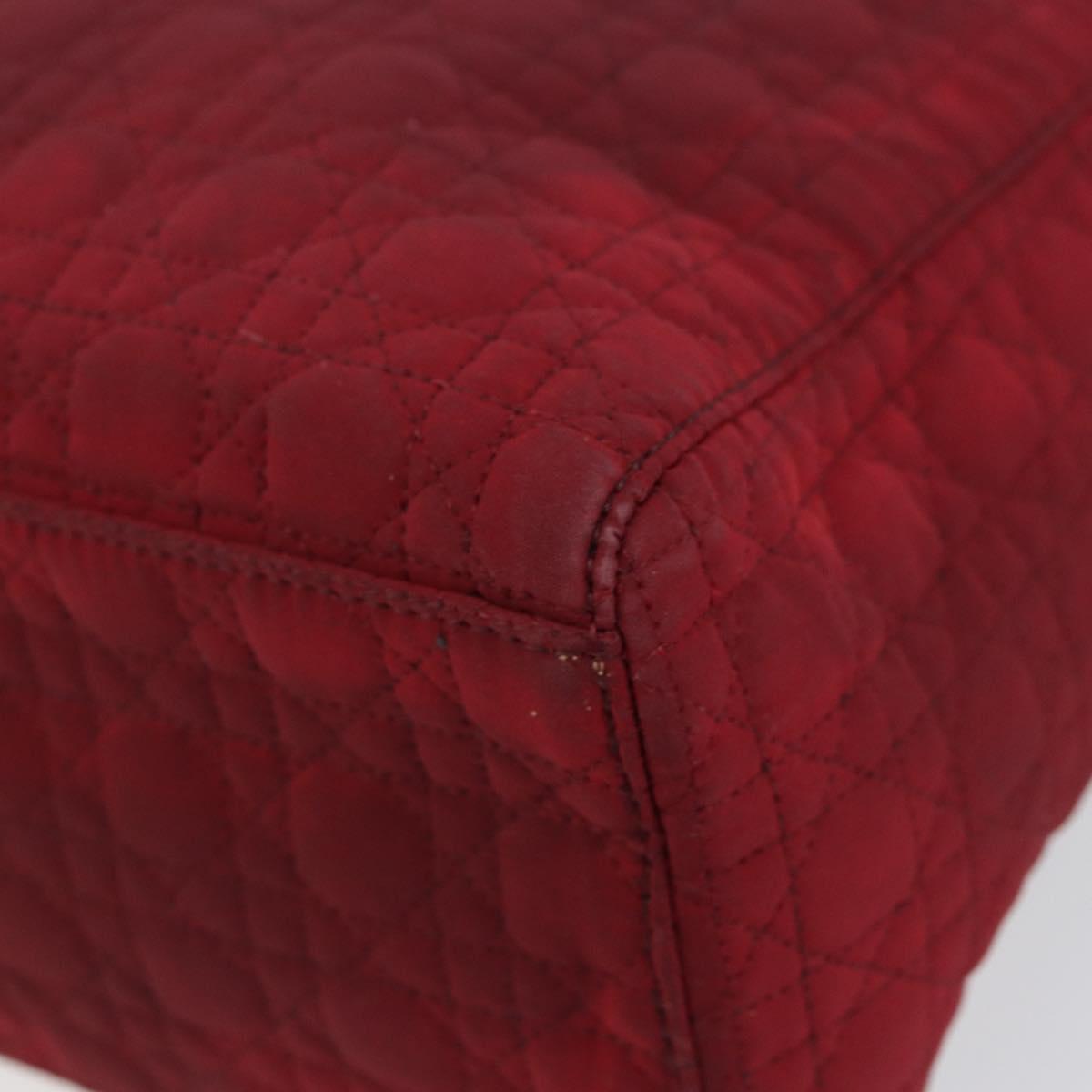 Christian Dior Lady Dior Canage Hand Bag Nylon Red Gold Auth bs29754