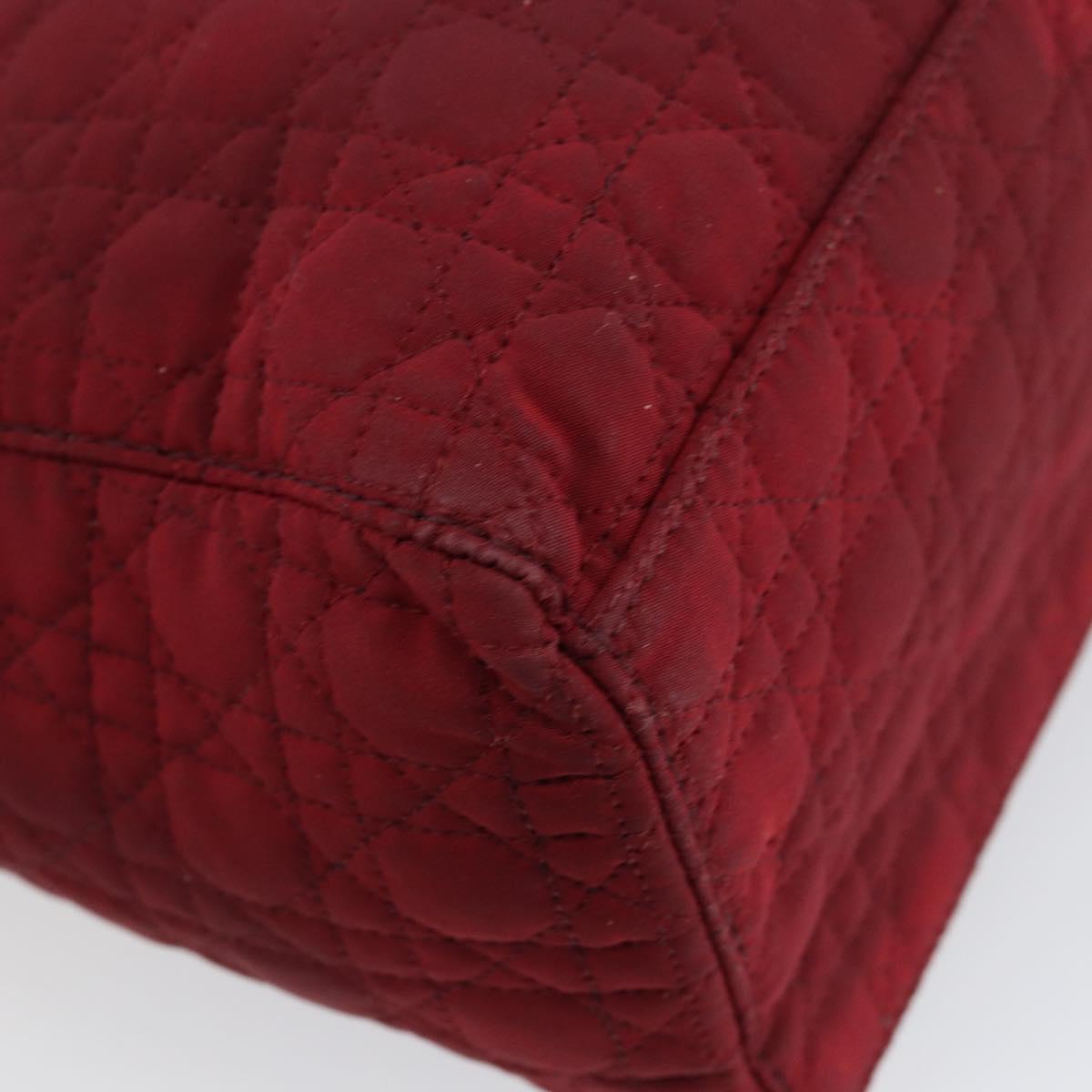 Christian Dior Lady Dior Canage Hand Bag Nylon Red Gold Auth bs29754