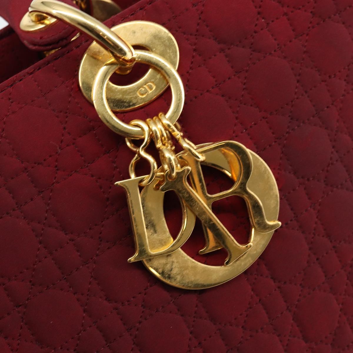 Christian Dior Lady Dior Canage Hand Bag Nylon Red Gold Auth bs29754