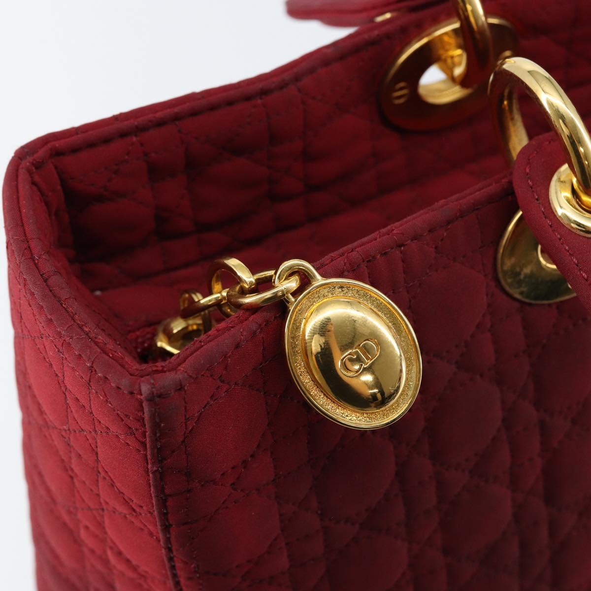 Christian Dior Lady Dior Canage Hand Bag Nylon Red Gold Auth bs29754