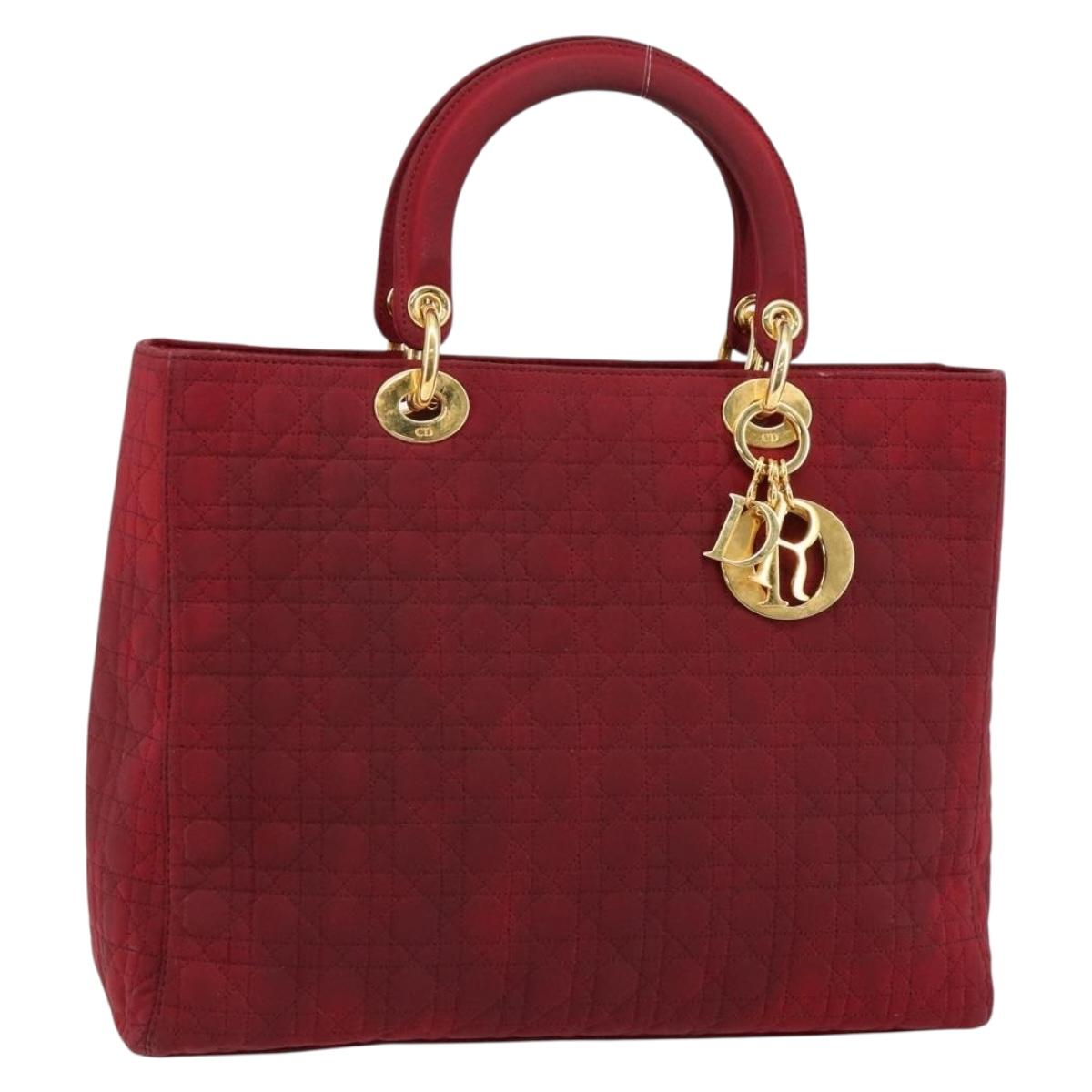 Christian Dior Lady Dior Canage Hand Bag Nylon Red Gold Auth bs29754