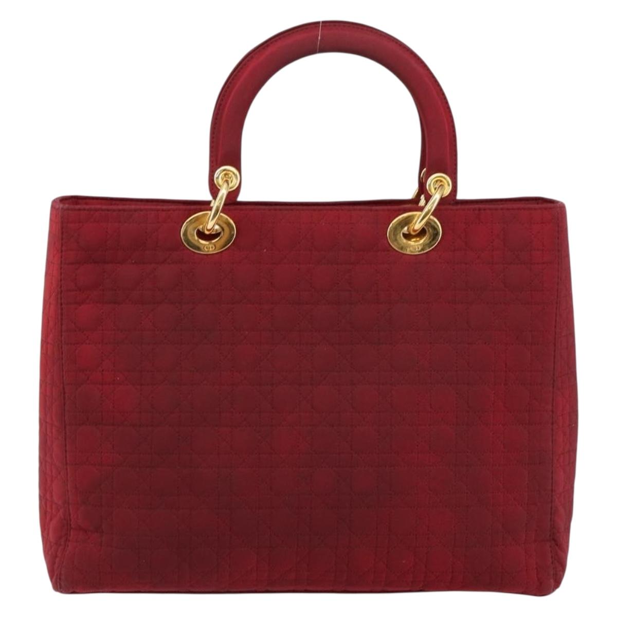 Christian Dior Lady Dior Canage Hand Bag Nylon Red Gold Auth bs29754