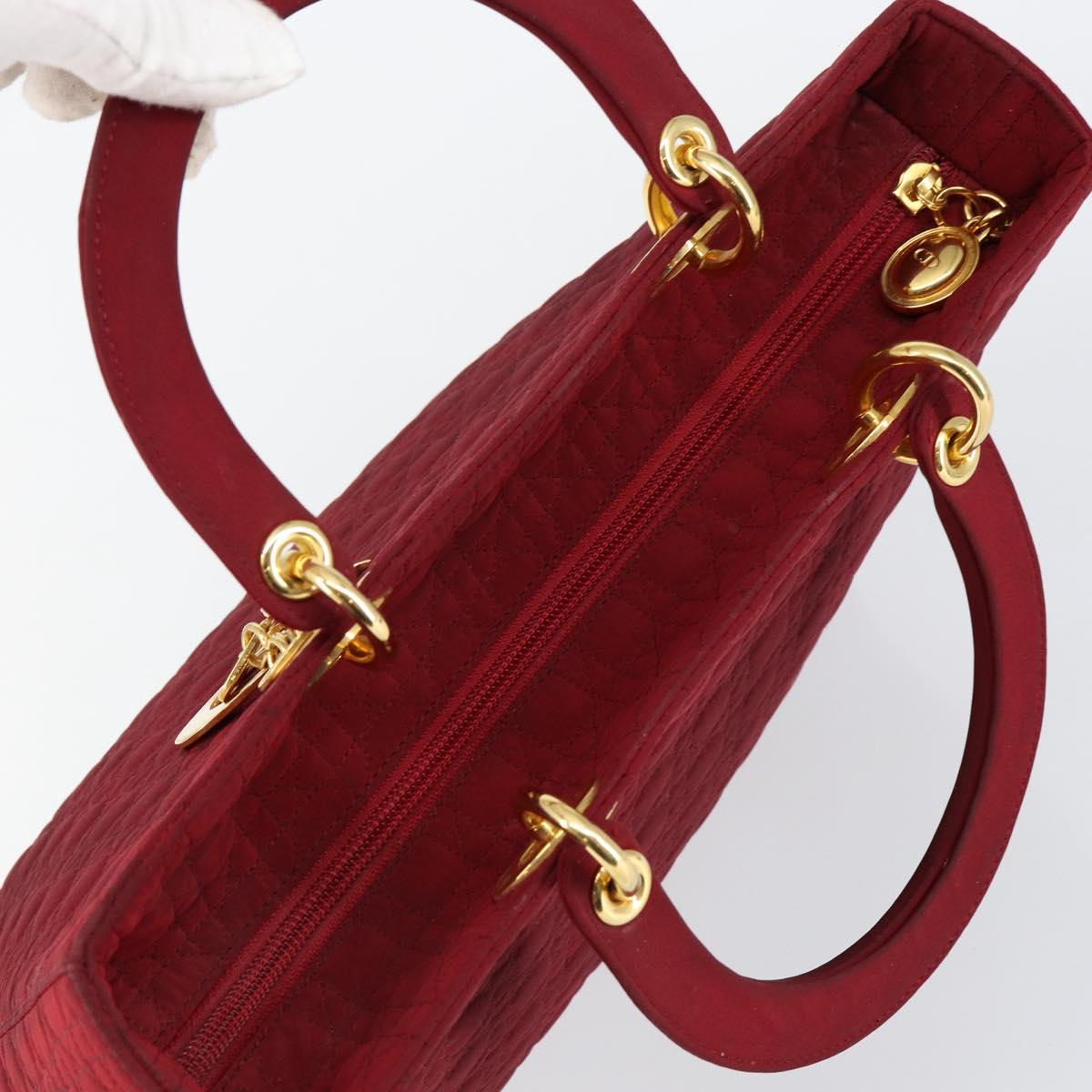 Christian Dior Lady Dior Canage Hand Bag Nylon Red Gold Auth bs29754