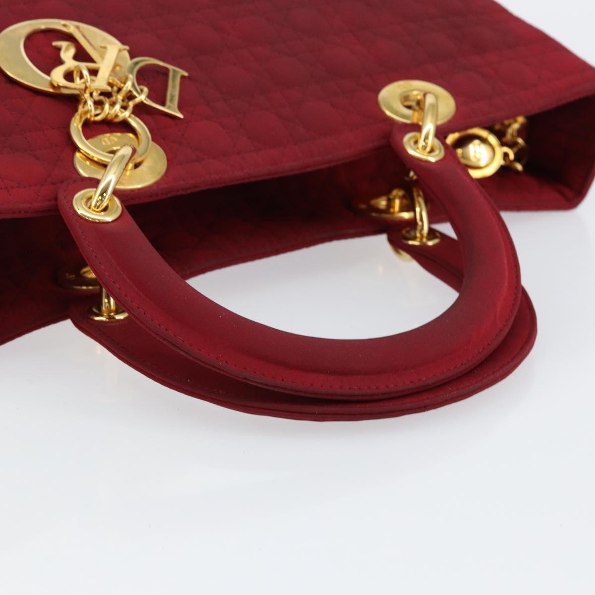 Christian Dior Lady Dior Canage Hand Bag Nylon Red Gold Auth bs29754