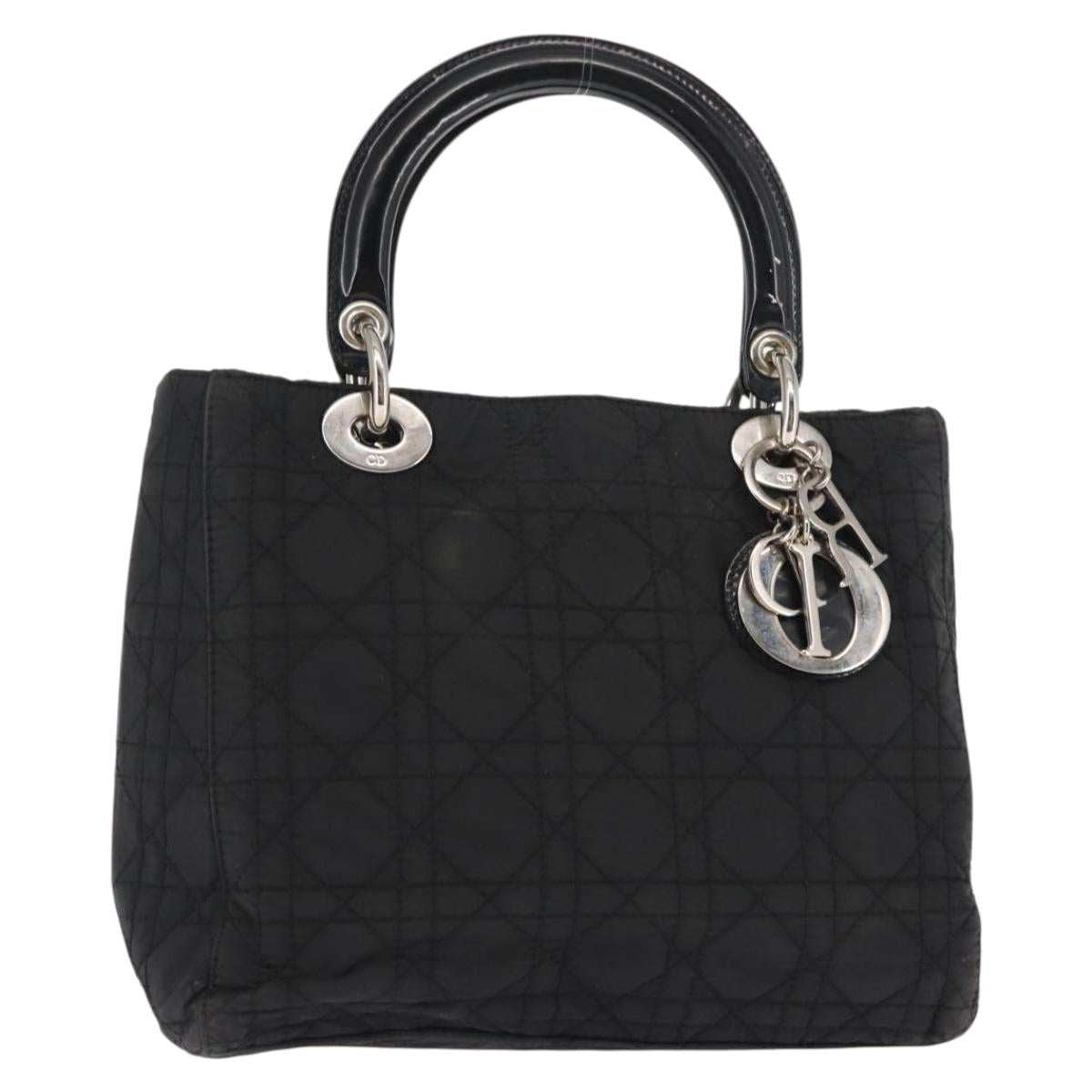 Christian Dior Lady Dior Canage Hand Bag Nylon Black Gold Auth bs29755