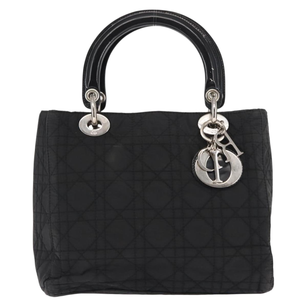 Christian Dior Lady Dior Canage Hand Bag Nylon Black Gold Auth bs29755