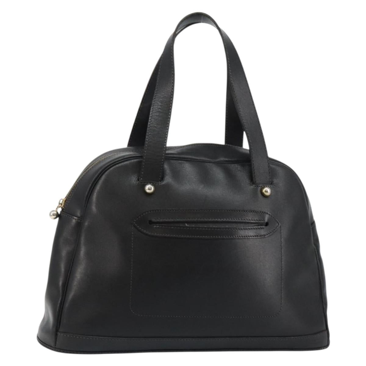 Christian Dior Hand Bag Leather Black Gold Auth bs29757
