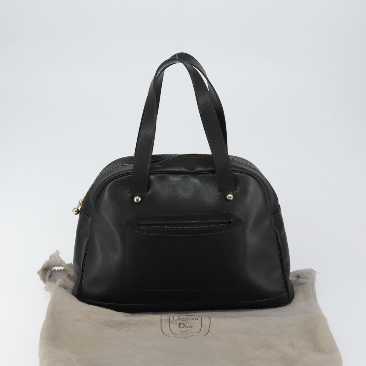 Christian Dior Hand Bag Leather Black Gold Auth bs29757