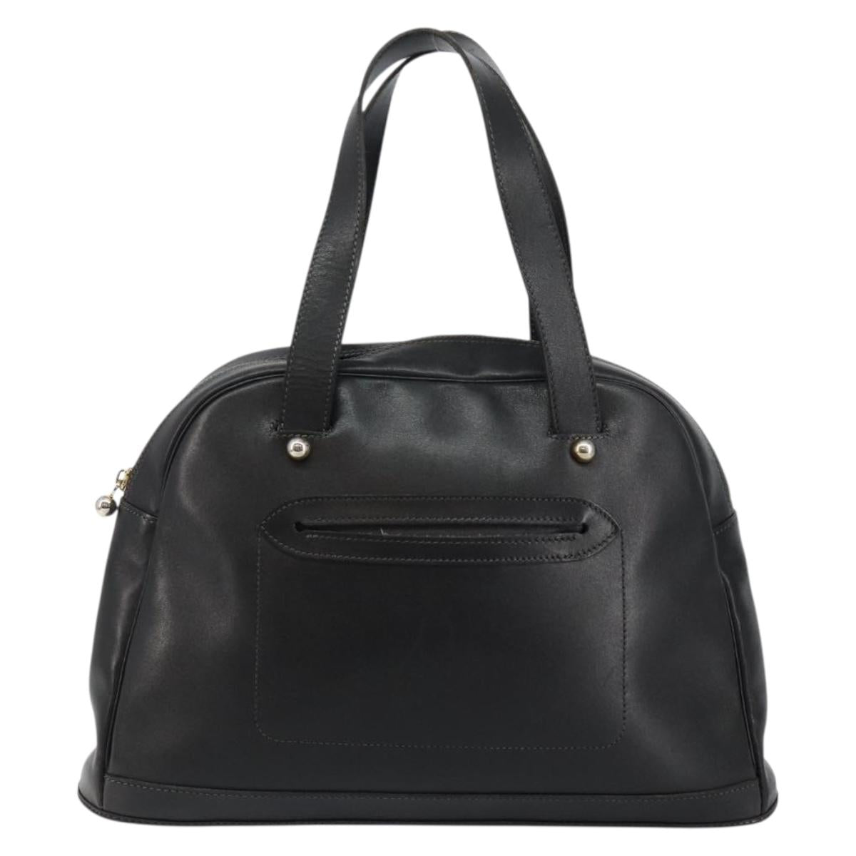 Christian Dior Hand Bag Leather Black Gold Auth bs29757