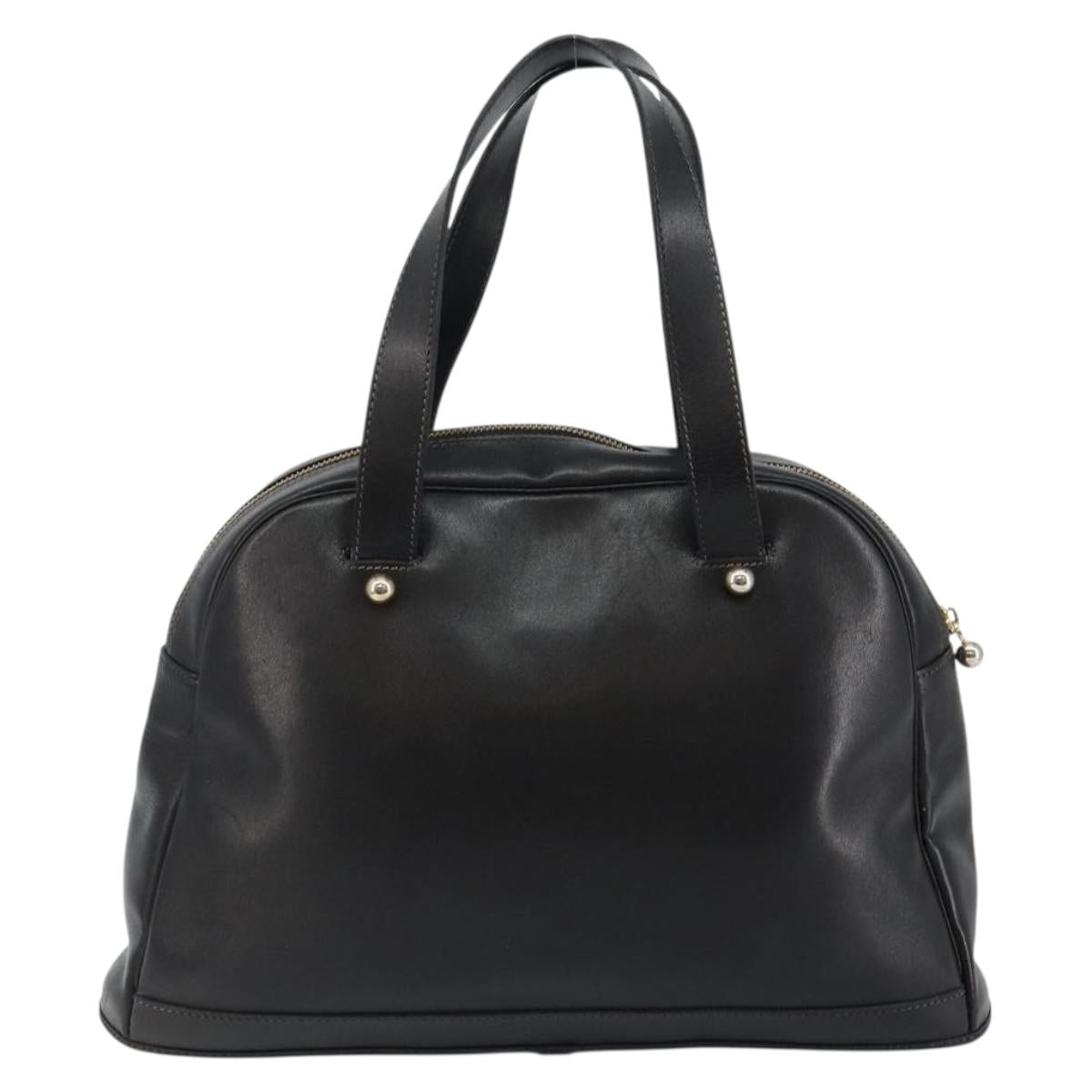 Christian Dior Hand Bag Leather Black Gold Auth bs29757