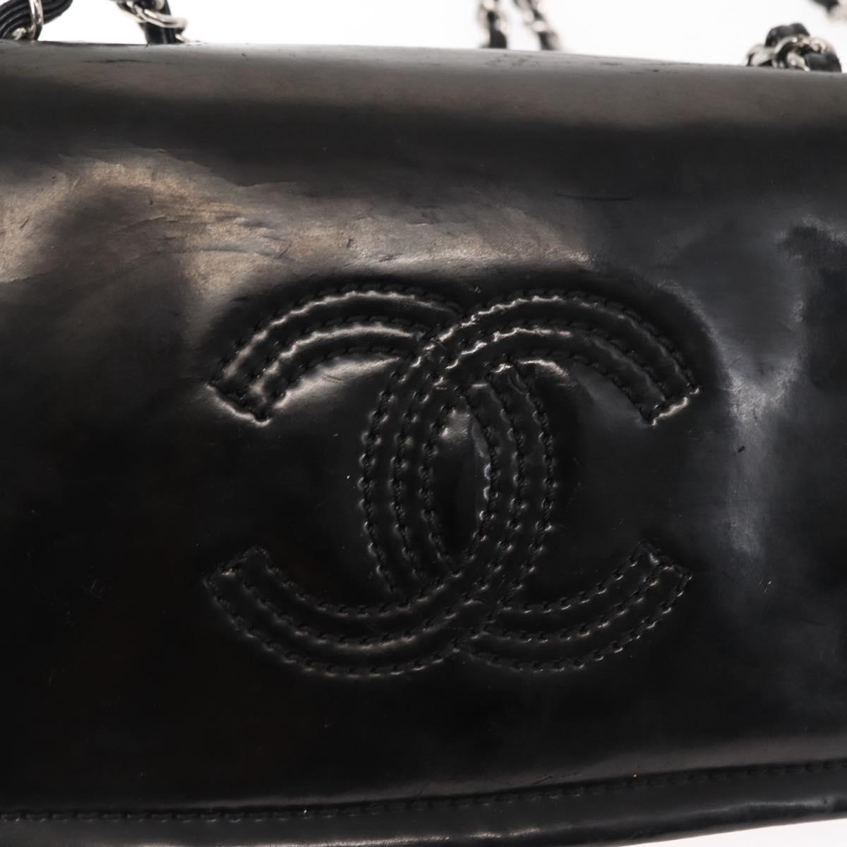 CHANEL Chain Shoulder Bag Patent leather Black Gold CC Auth bs29761