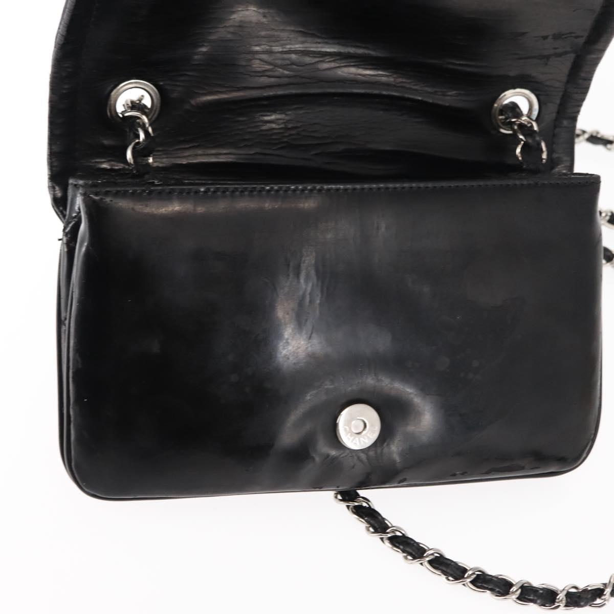 CHANEL Chain Shoulder Bag Patent leather Black Gold CC Auth bs29761