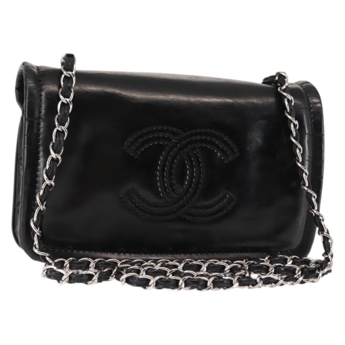 CHANEL Chain Shoulder Bag Patent leather Black Gold CC Auth bs29761