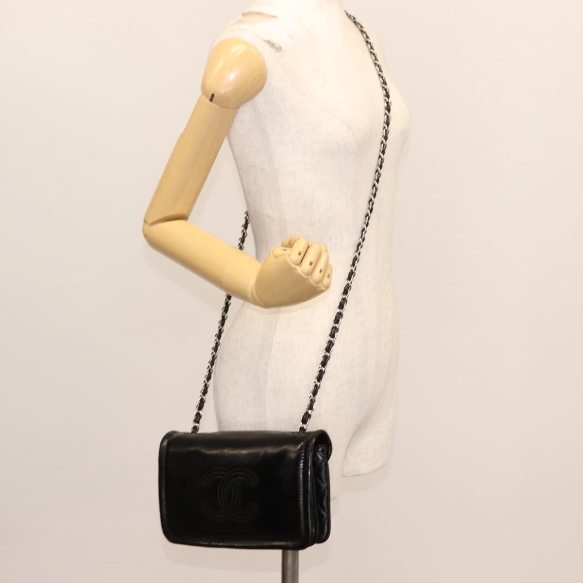 CHANEL Chain Shoulder Bag Patent leather Black Gold CC Auth bs29761