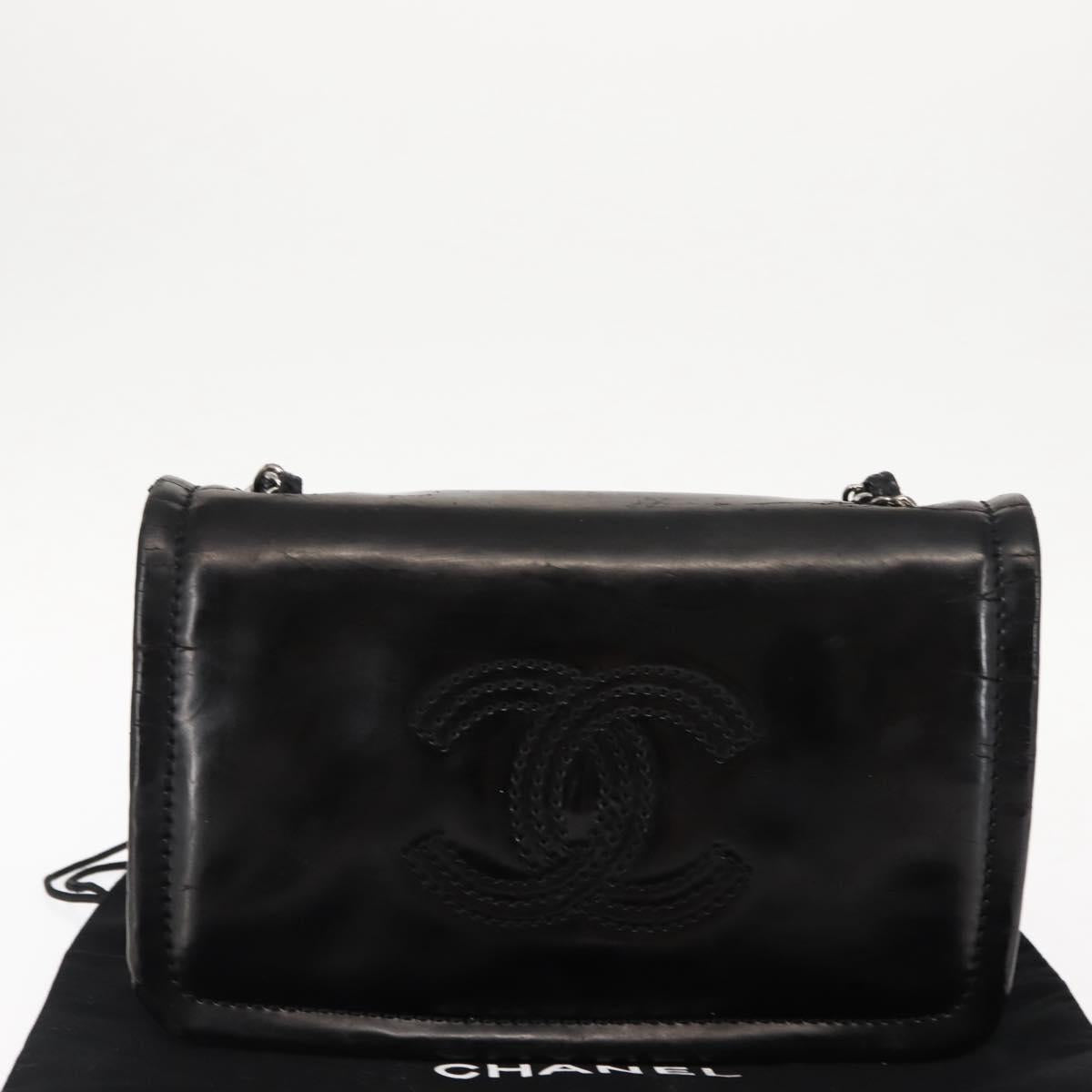 CHANEL Chain Shoulder Bag Patent leather Black Gold CC Auth bs29761