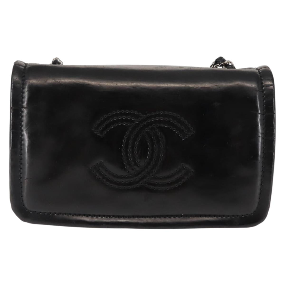 CHANEL Chain Shoulder Bag Patent leather Black Gold CC Auth bs29761