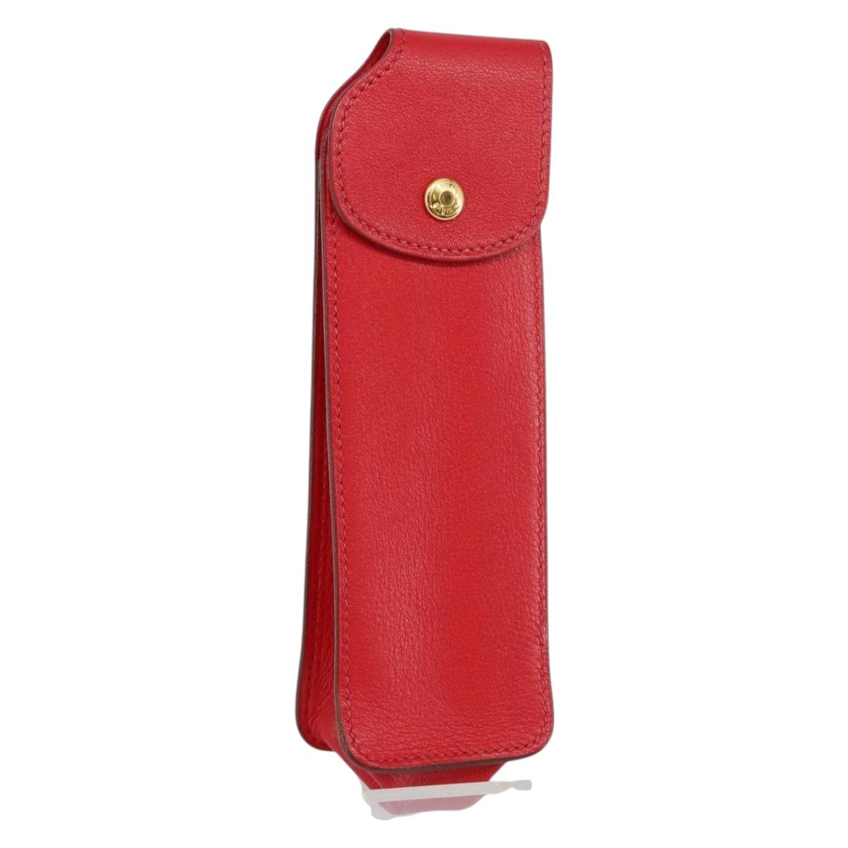 HERMES Glasses Case Leather Red Gold Auth bs29762