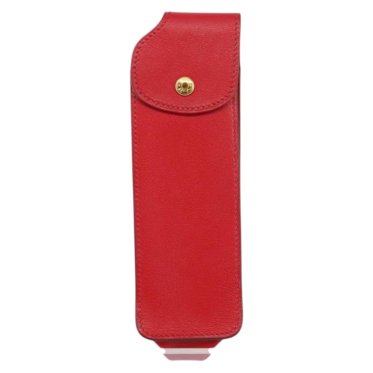 HERMES Glasses Case Leather Red Gold Auth bs29762