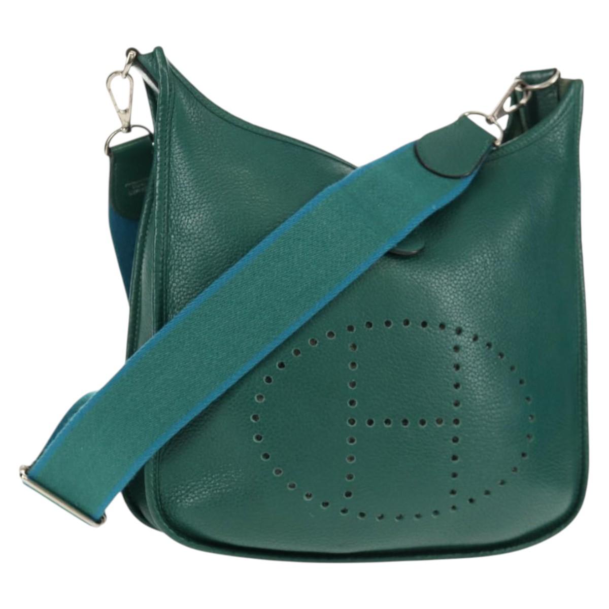 HERMES Evelyn 3 GM Shoulder Bag Leather Green Auth bs29763A