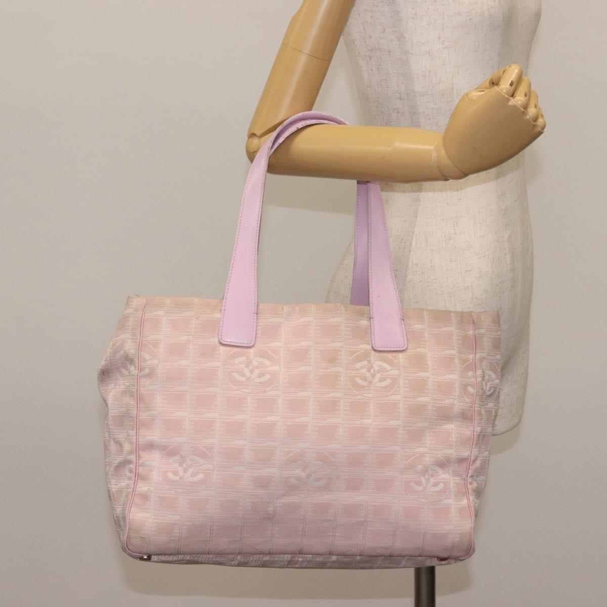 CHANEL New Travel Line Tote Bag Nylon Pink CC Auth bs29764