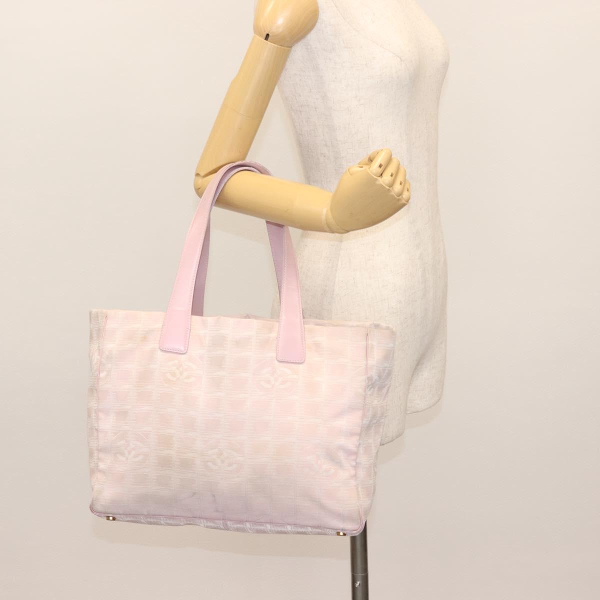 CHANEL New Travel Line Tote Bag Nylon Pink CC Auth bs29765