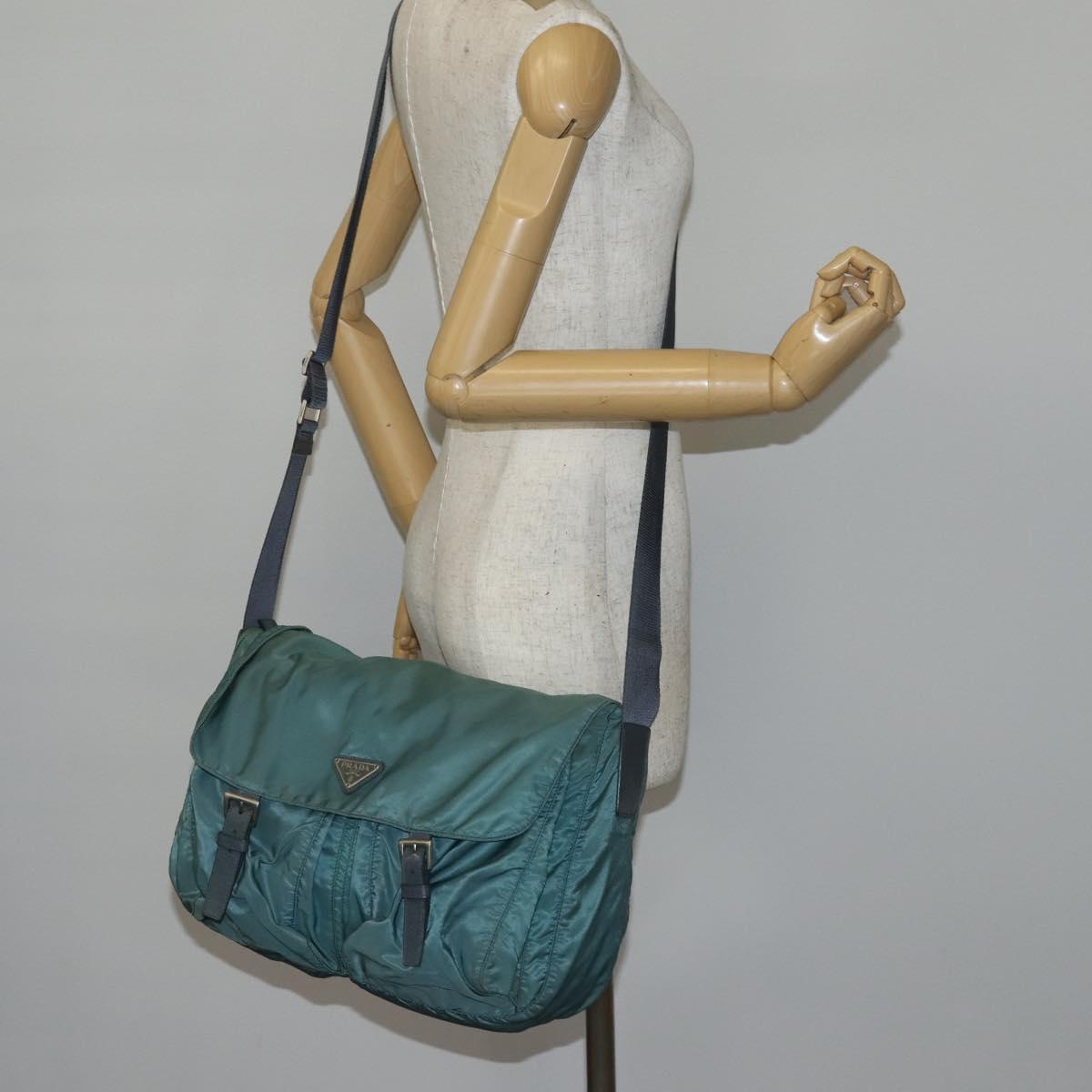 PRADA Shoulder Bag Nylon Green Silver Auth bs29768