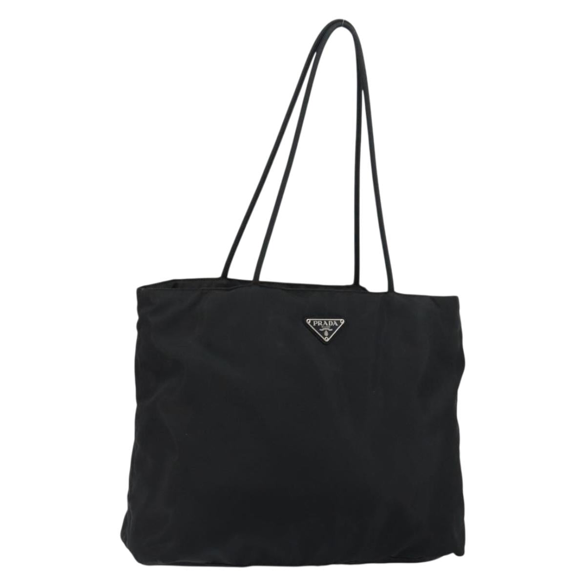 PRADA Tote Bag Nylon Black Silver Auth bs29771