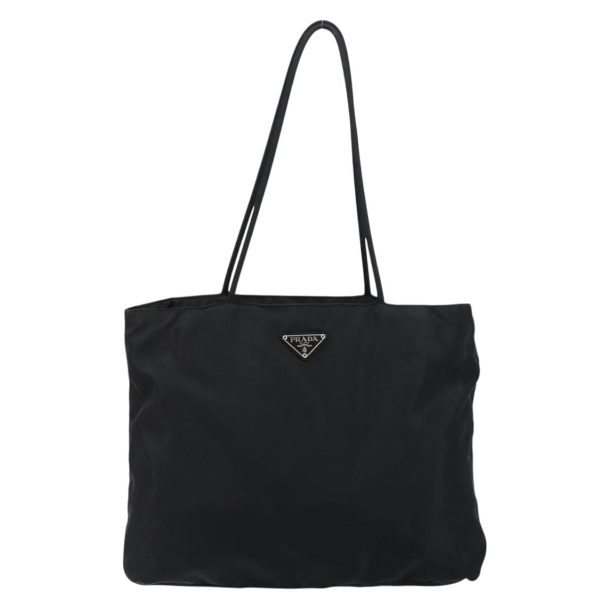 PRADA Tote Bag Nylon Black Silver Auth bs29771