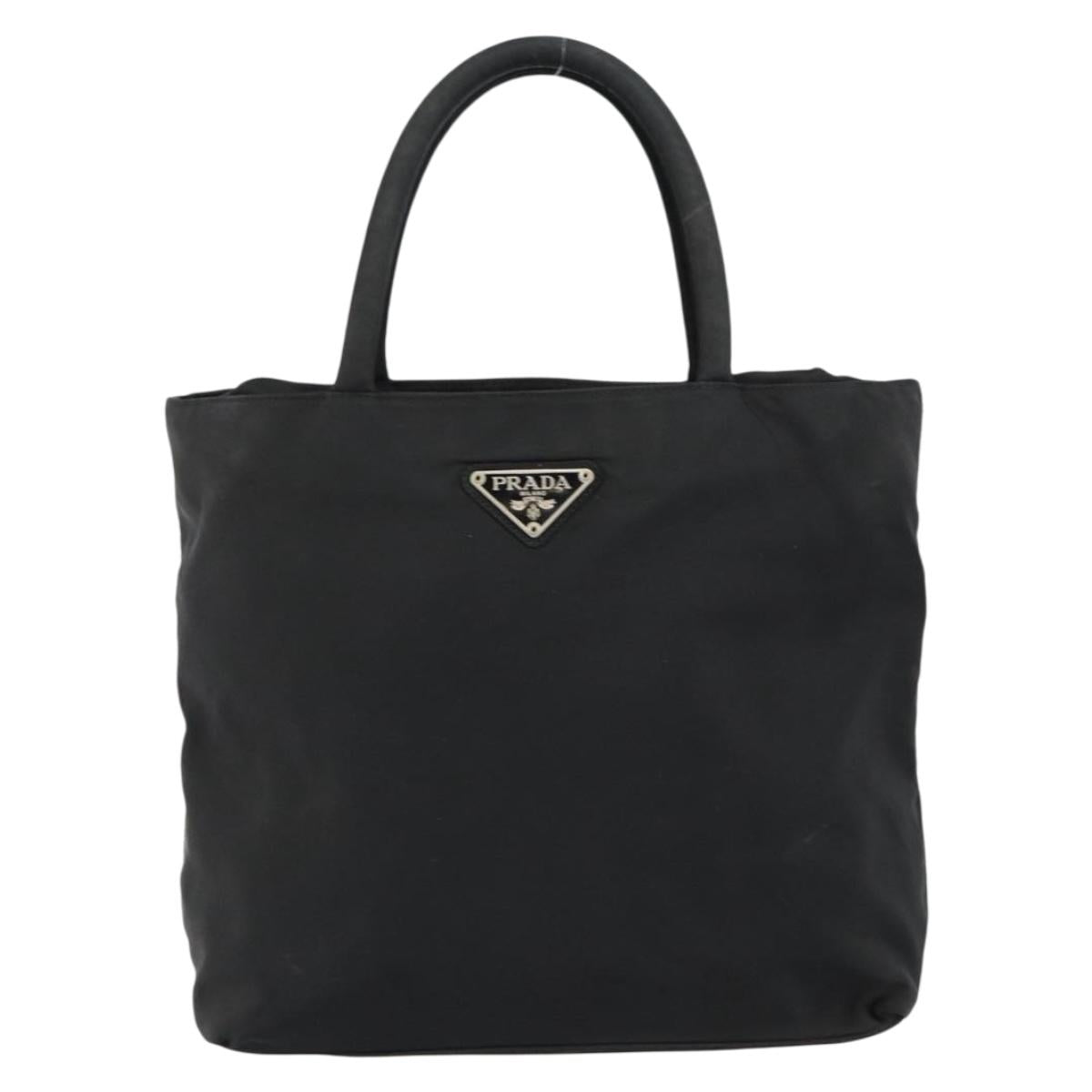 PRADA Hand Bag Nylon Black Gold Auth bs29774