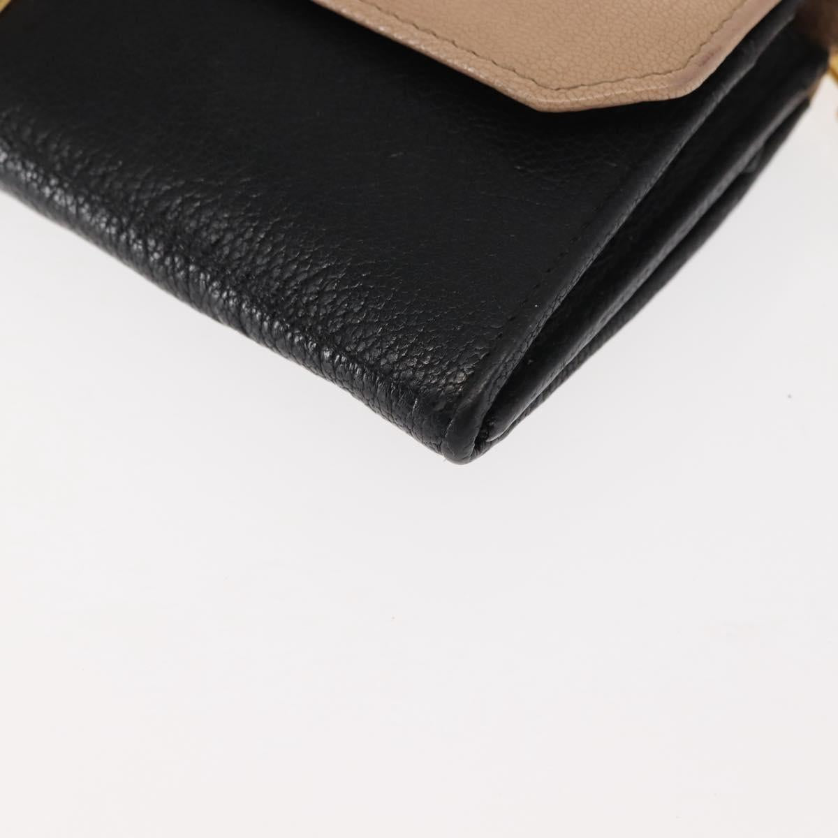 Miu Miu Chain Wallet Leather Beige Black gold Auth bs29776