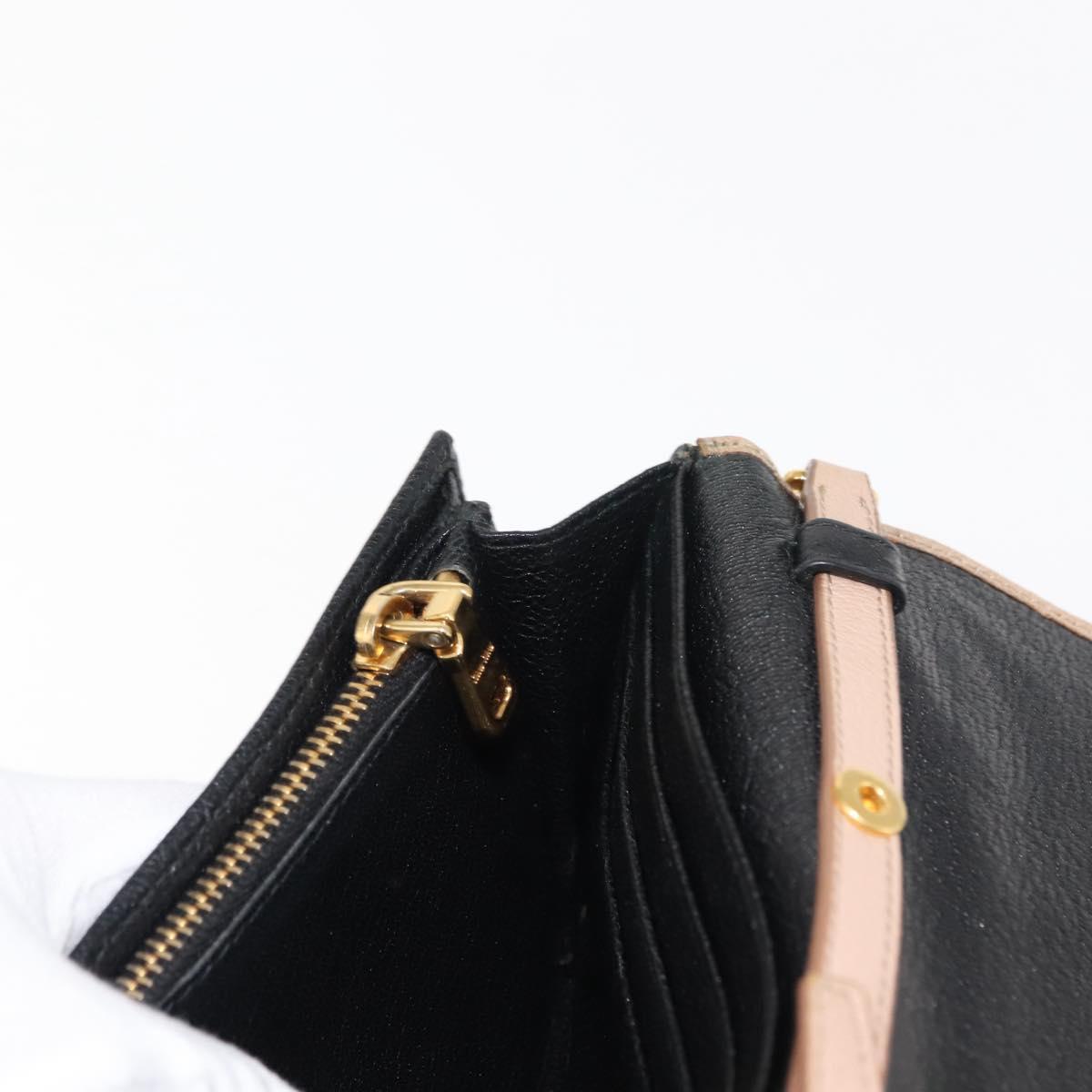 Miu Miu Chain Wallet Leather Beige Black gold Auth bs29776