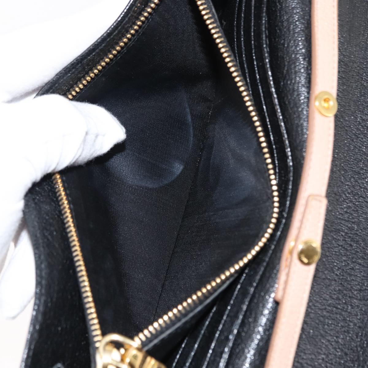 Miu Miu Chain Wallet Leather Beige Black gold Auth bs29776