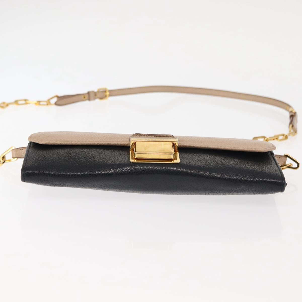 Miu Miu Chain Wallet Leather Beige Black gold Auth bs29776