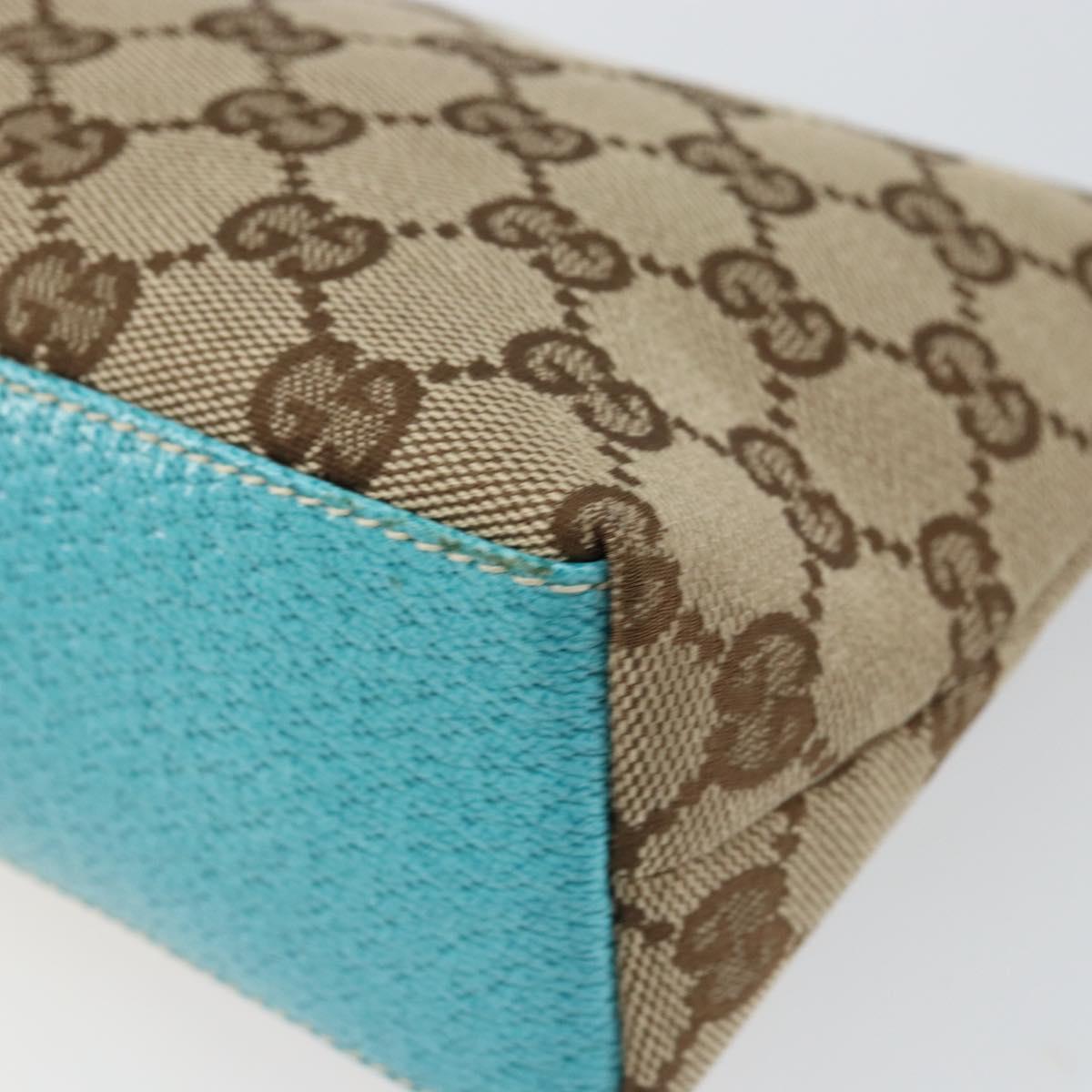 GUCCI GG Canvas Accessory Pouch Beige Turquoise Blue Silver 115238 Auth bs29778