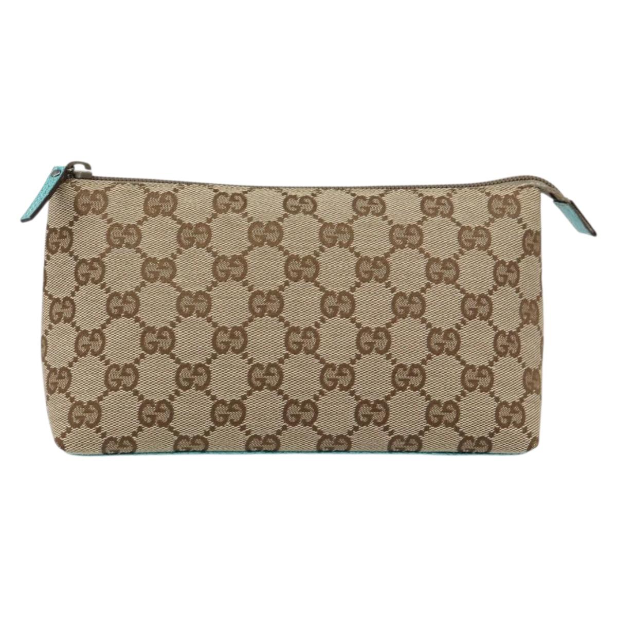 GUCCI GG Canvas Accessory Pouch Beige Turquoise Blue Silver 115238 Auth bs29778