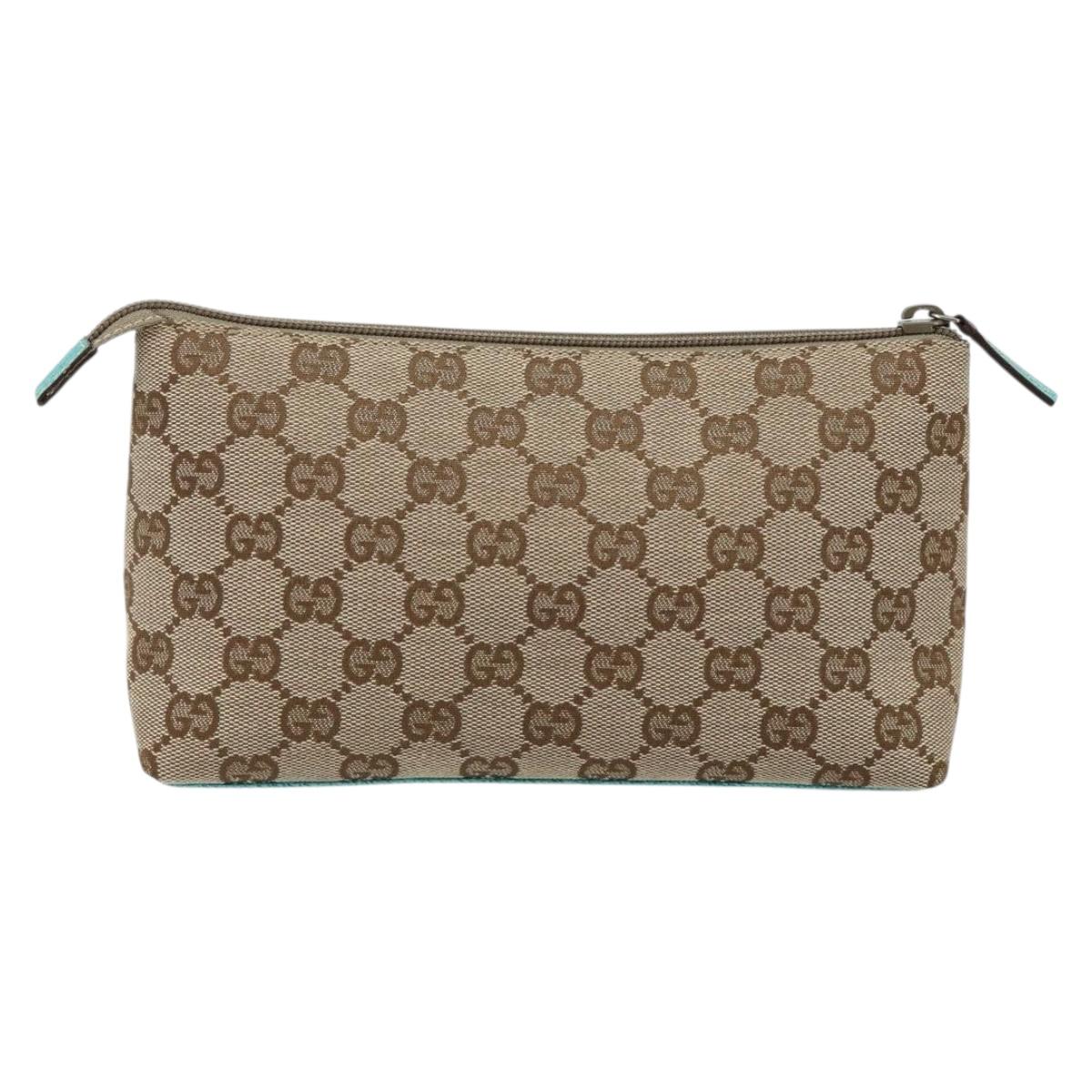 GUCCI GG Canvas Accessory Pouch Beige Turquoise Blue Silver 115238 Auth bs29778