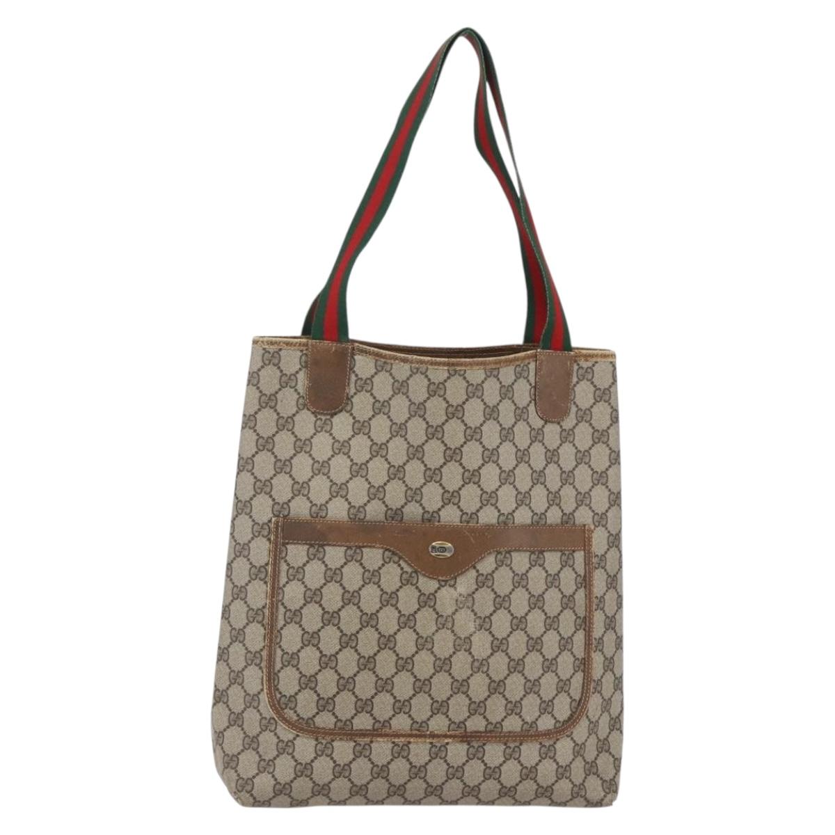 GUCCI GG Supreme Web Sherry Line Bag PVC Leather Beige 39 02 003 Auth bs29780