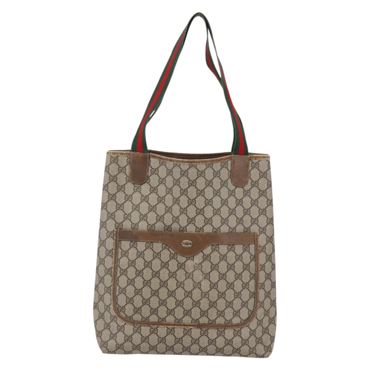 GUCCI GG Supreme Web Sherry Line Bag PVC Leather Beige 39 02 003 Auth bs29780