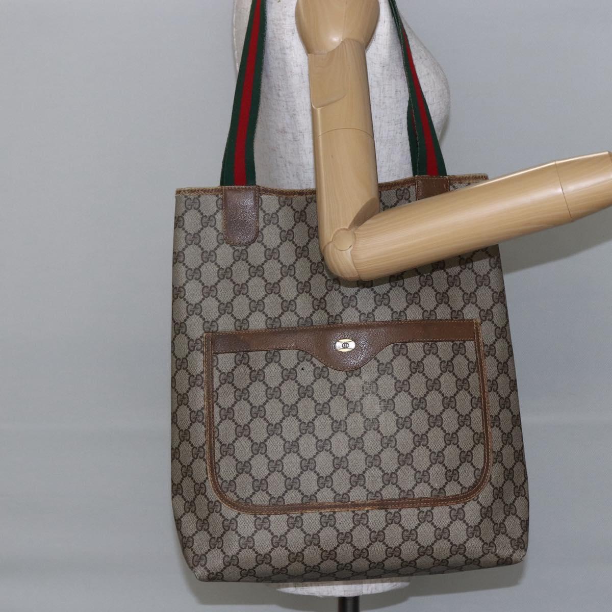 GUCCI GG Supreme Web Sherry Line Bag PVC Leather Beige 39 02 003 Auth bs29780