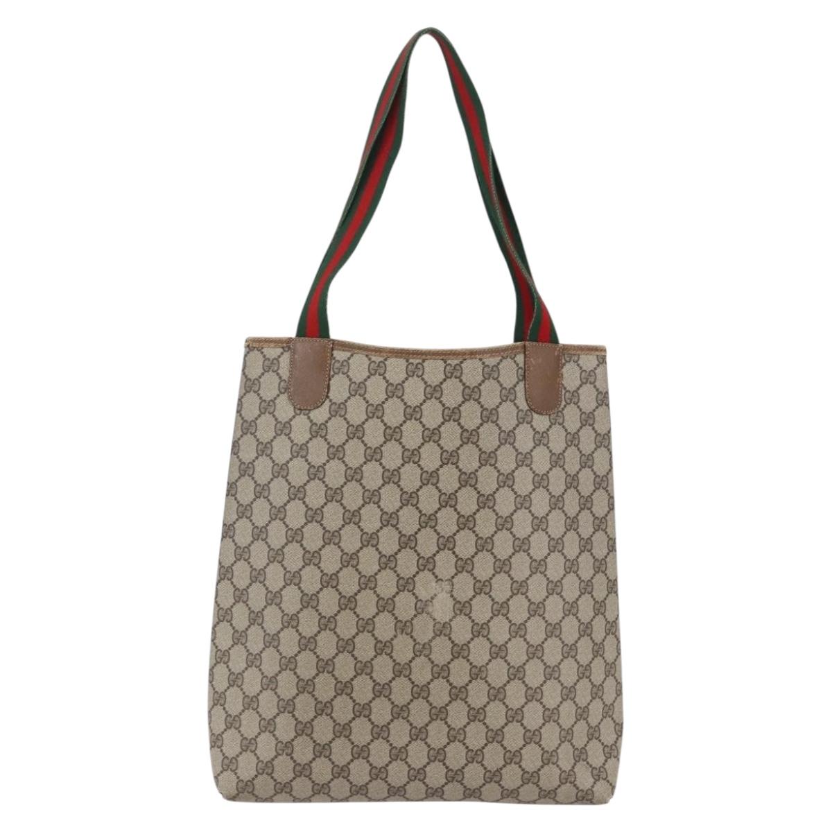 GUCCI GG Supreme Web Sherry Line Bag PVC Leather Beige 39 02 003 Auth bs29780